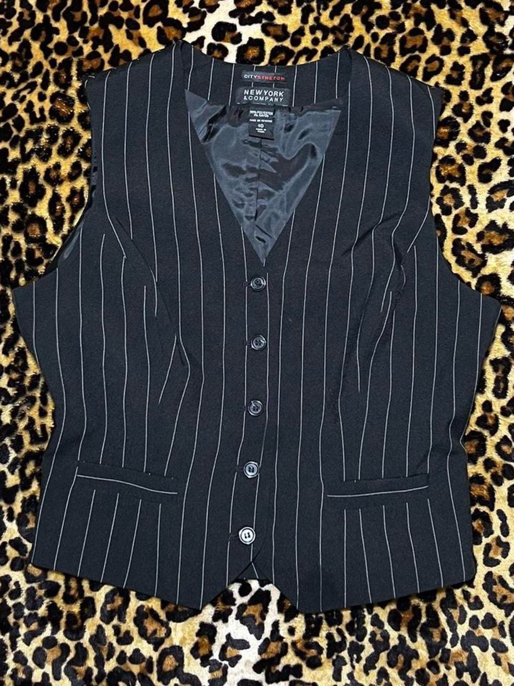 New York & Company Black Pinstripe Women's Vest